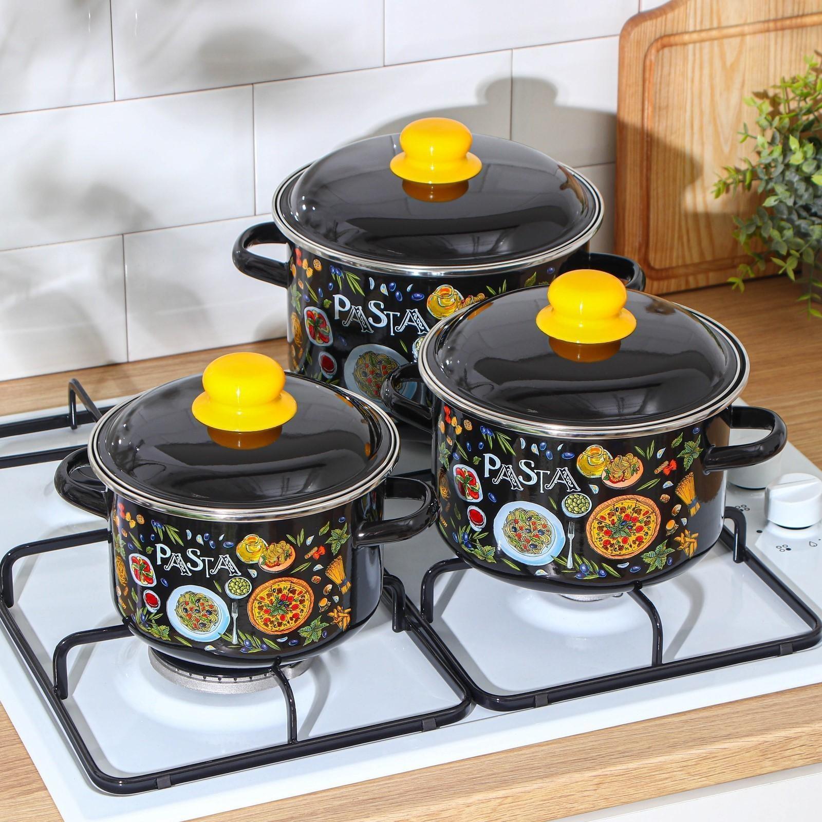 Набор кастрюль Pasta, 3 предмета: 2 л, 3 л, 4 л, индукция, цвет чёрный