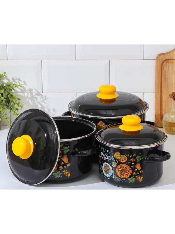 Набор кастрюль Pasta, 3 предмета: 2 л, 3 л, 4 л, индукция, цвет чёрный