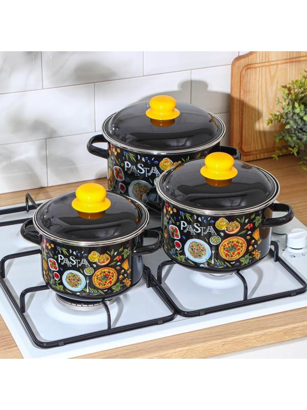 Набор кастрюль Pasta, 3 предмета: 2 л, 3 л, 4 л, индукция, цвет чёрный