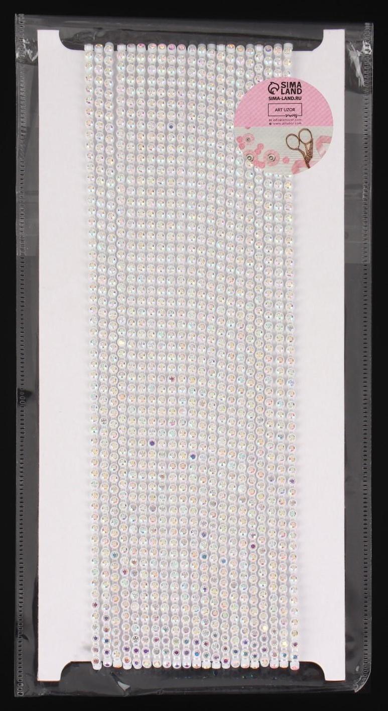 Стразы на нитях, с голографией, 3 мм, 9 ± 1 м, цвет белый