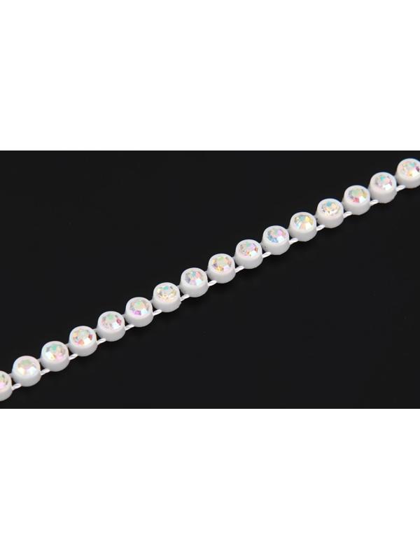 Стразы на нитях, с голографией, 3 мм, 9 ± 1 м, цвет белый