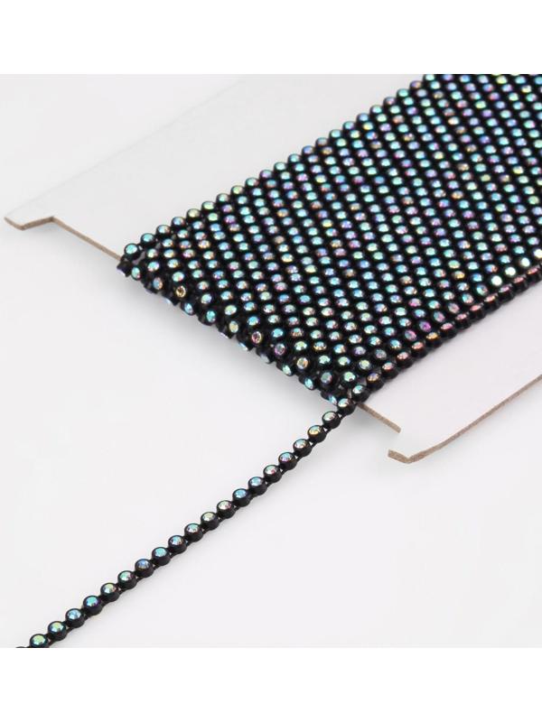 Стразы на нитях, с голографией, 3 мм, 9 ± 1 м, цвет чёрный