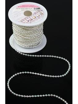 Бусы на нитях, с голографией, круглые, 4 мм, 9 ± 1 м, цвет белый