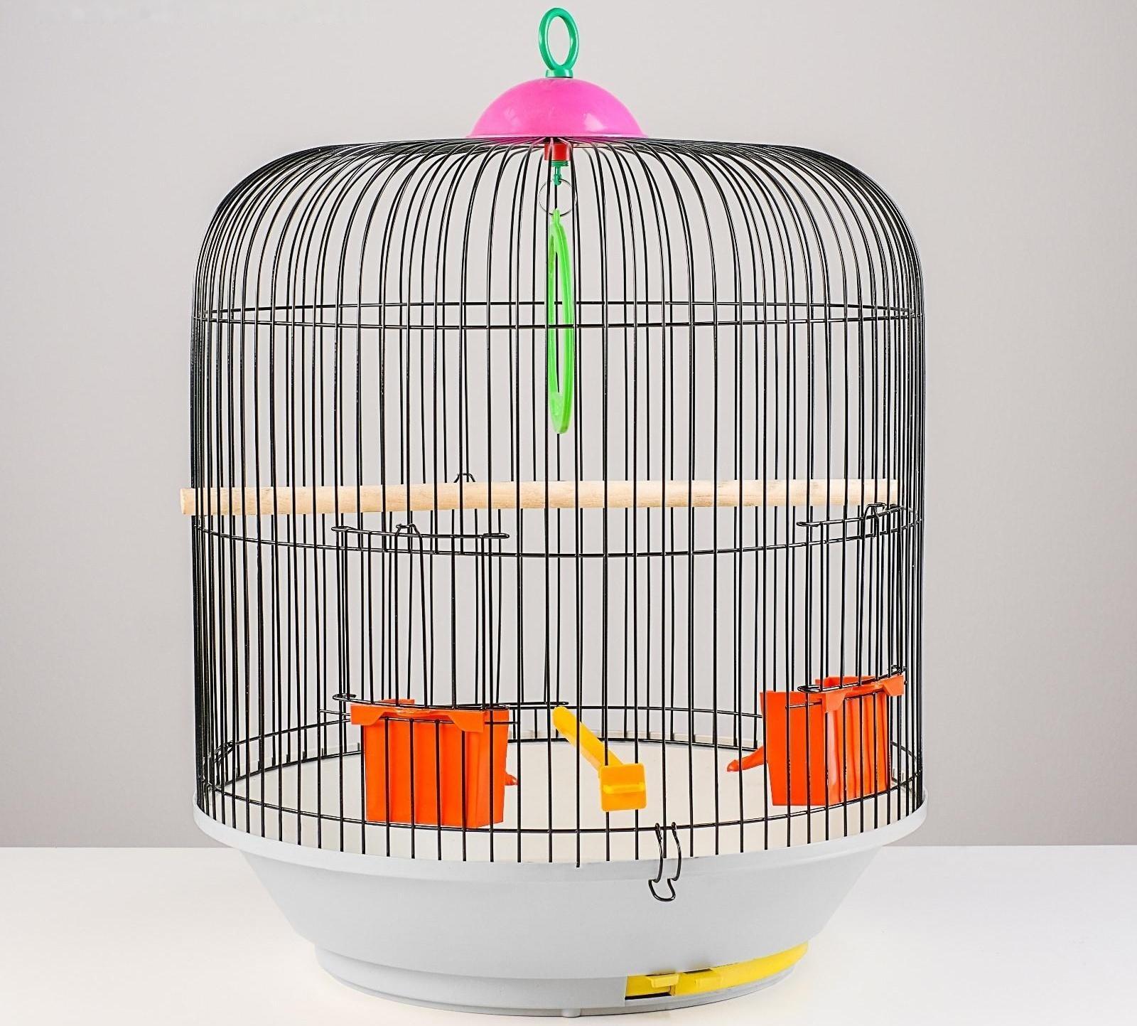Клетка для птиц круглая, двухъярусная сварная, большой поддон, 39 x 44 см, микс цветов