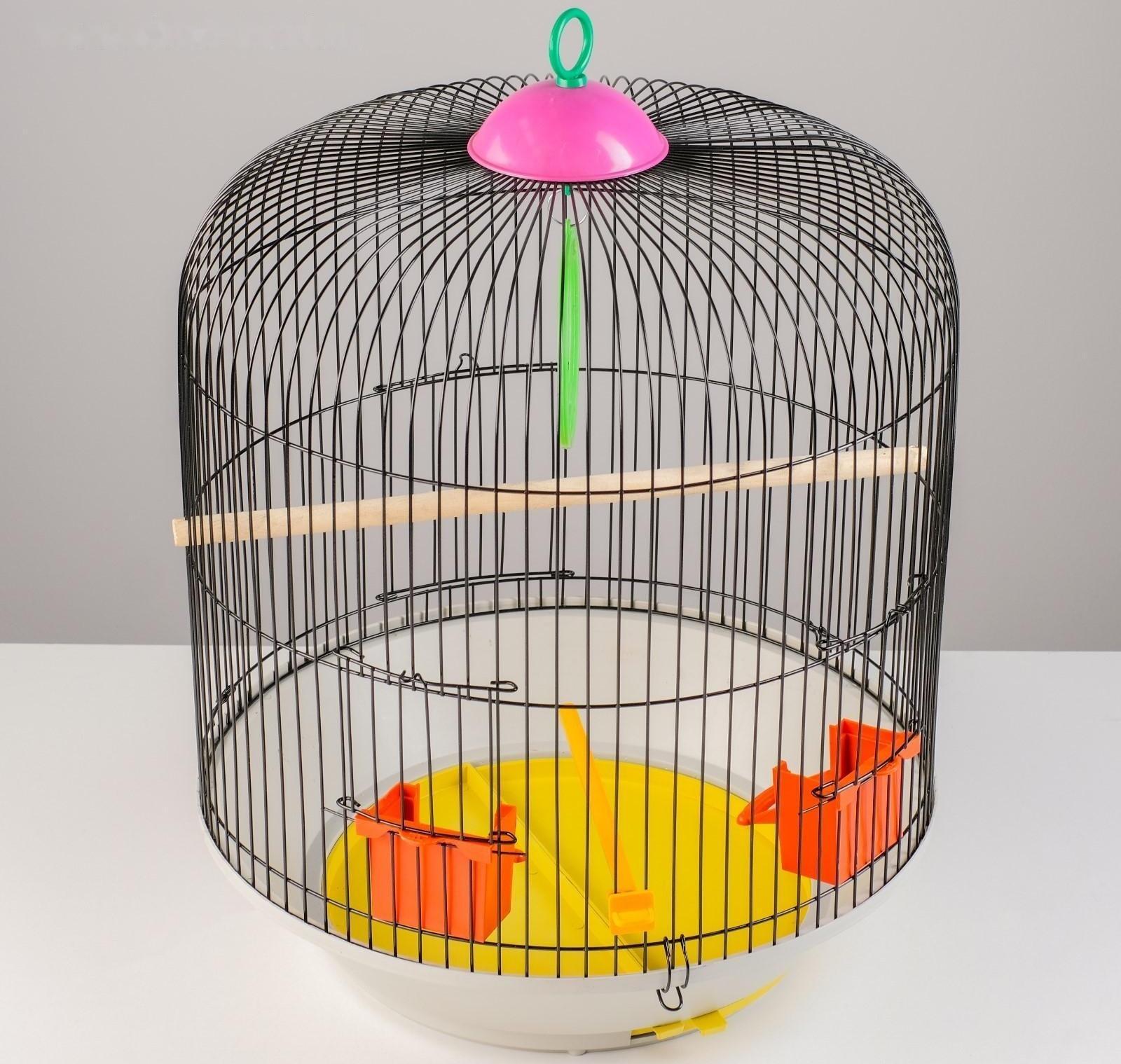Клетка для птиц круглая, двухъярусная сварная, большой поддон, 39 x 44 см, микс цветов