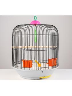 Клетка для птиц круглая, двухъярусная сварная, большой поддон, 39 x 44 см, микс цветов