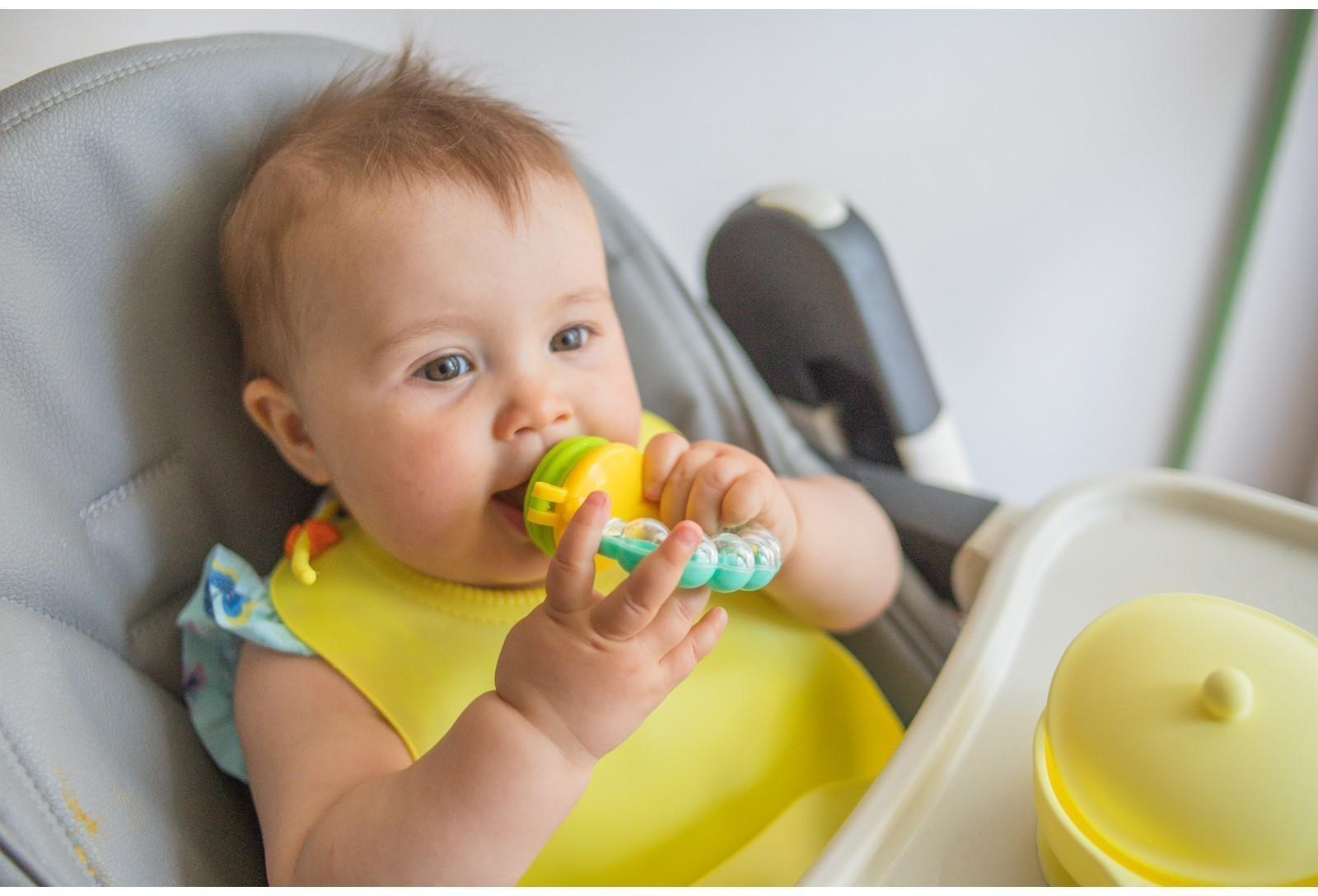 Ниблер для прикорма, с силиконовой сеточкой, ручка-погремушка, цвет зеленый