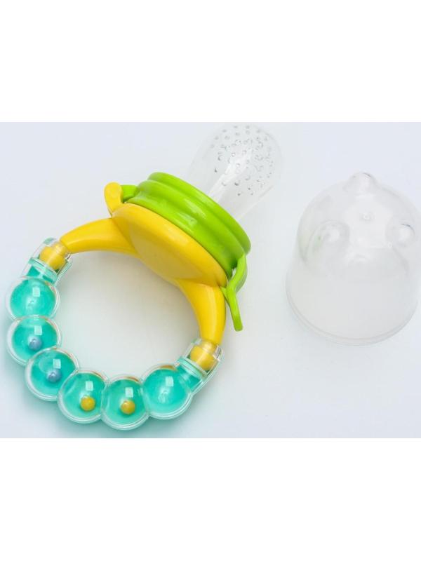 Ниблер для прикорма, с силиконовой сеточкой, ручка-погремушка, цвет зеленый