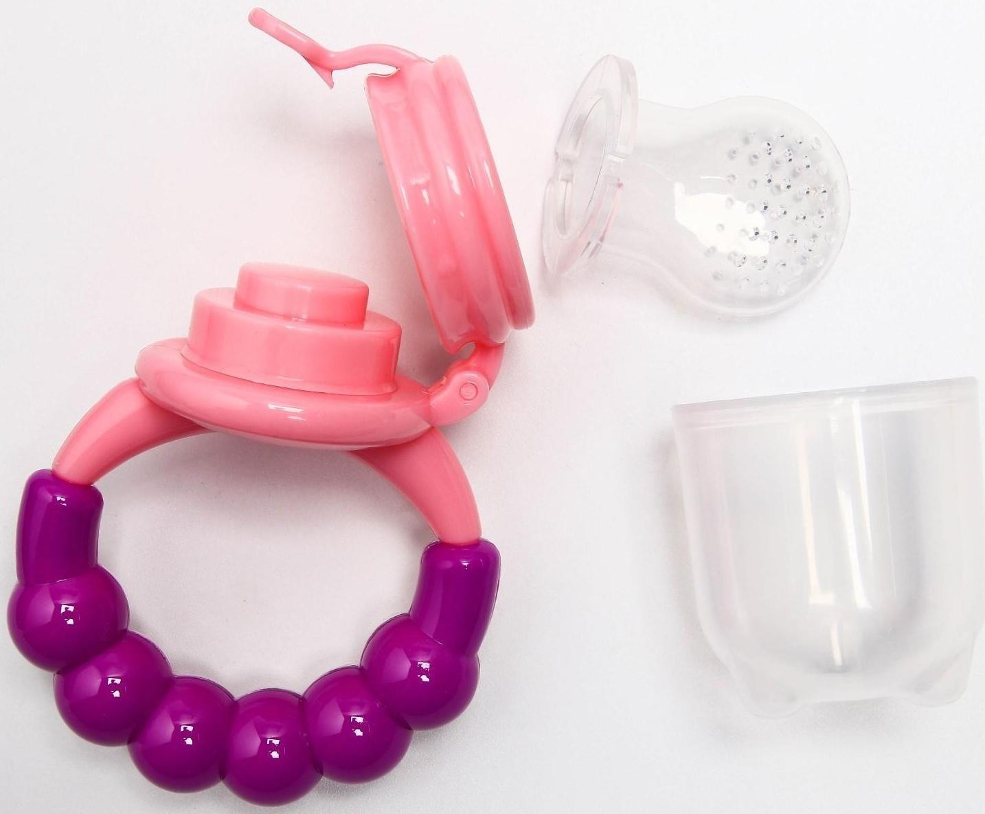 Ниблер для прикорма, с силиконовой сеточкой, ручка-погремушка, цвет фиолетовый