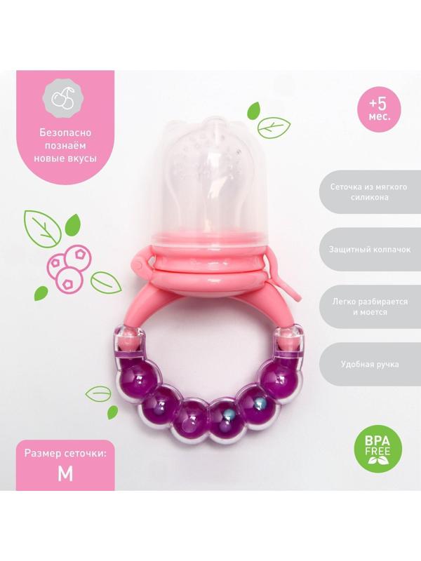 Ниблер для прикорма, с силиконовой сеточкой, ручка-погремушка, цвет фиолетовый