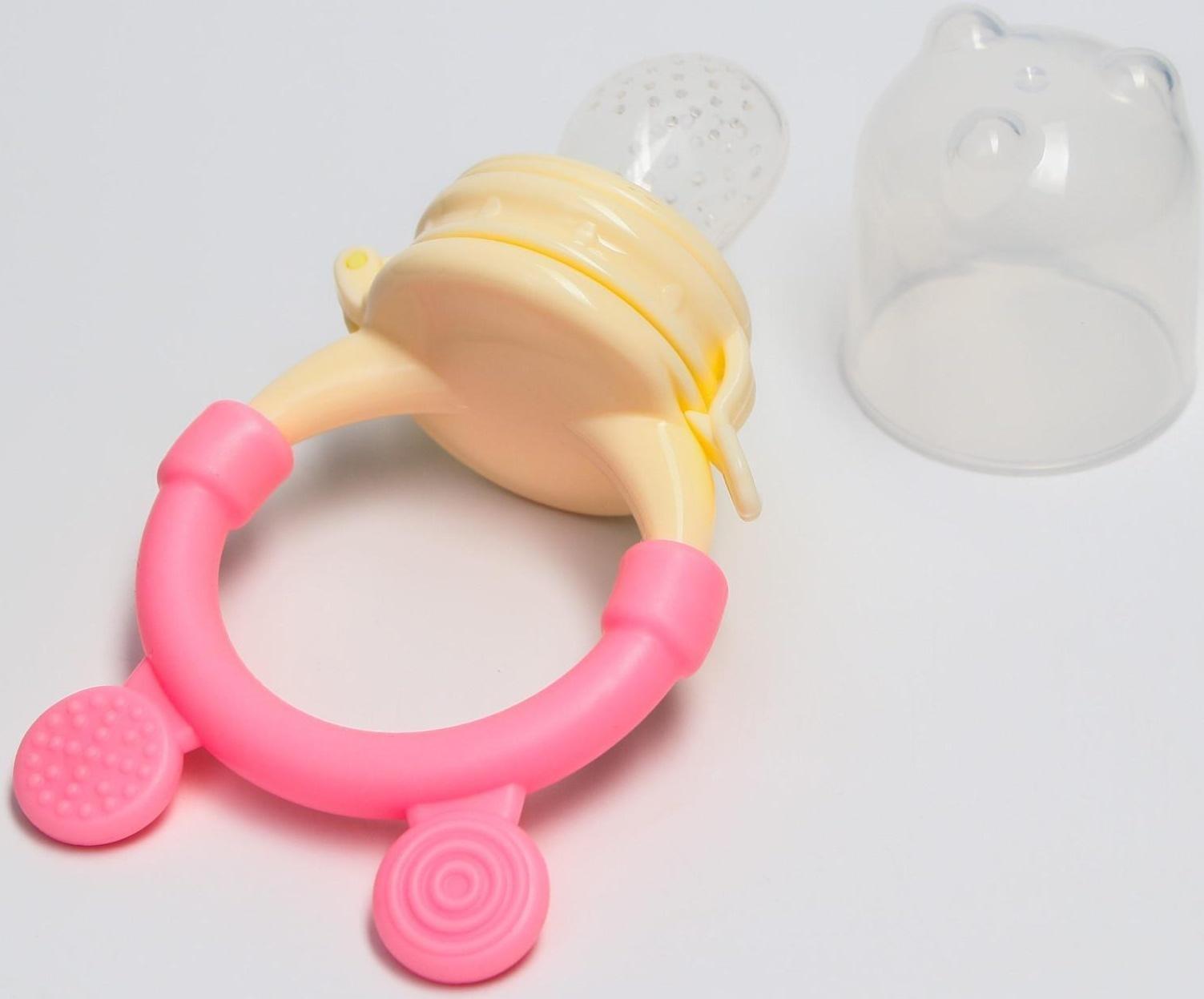 Ниблер для прикорма «Ушки», с силиконовой сеточкой, цвет розовый