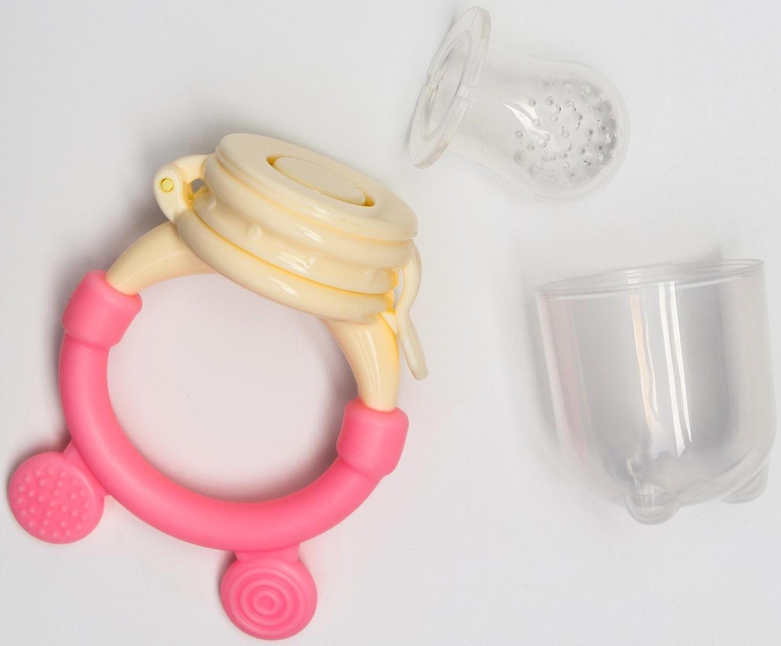 Ниблер для прикорма «Ушки», с силиконовой сеточкой, цвет розовый