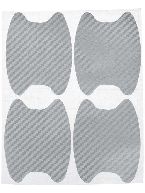 Защитная пленка под ручки дверей, 3D карбон, 5х6.8 см, серебро, набор 4шт