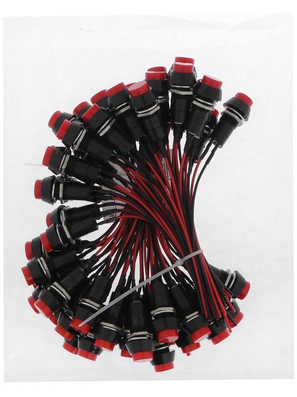 Выключатель кнопочный без фиксации, d 1.5 см, провод 10 см, красный