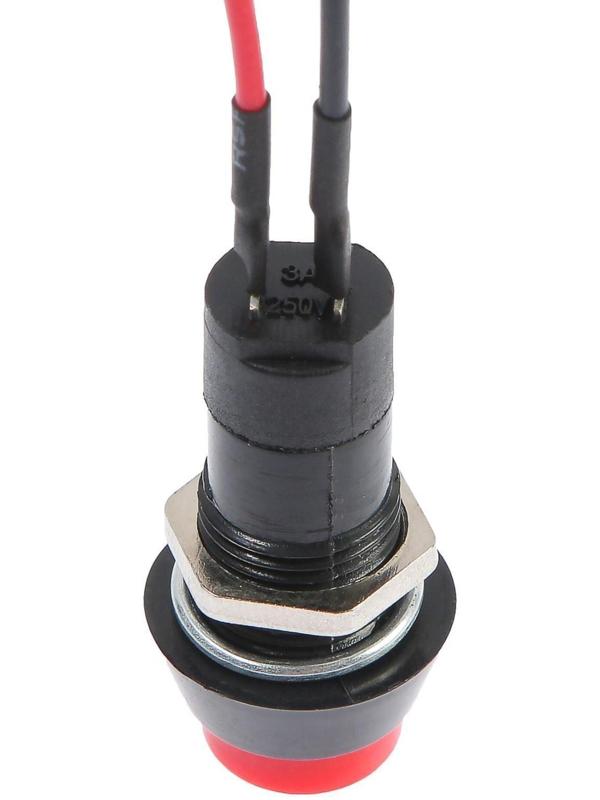 Выключатель кнопочный без фиксации, d 1.5 см, провод 10 см, красный