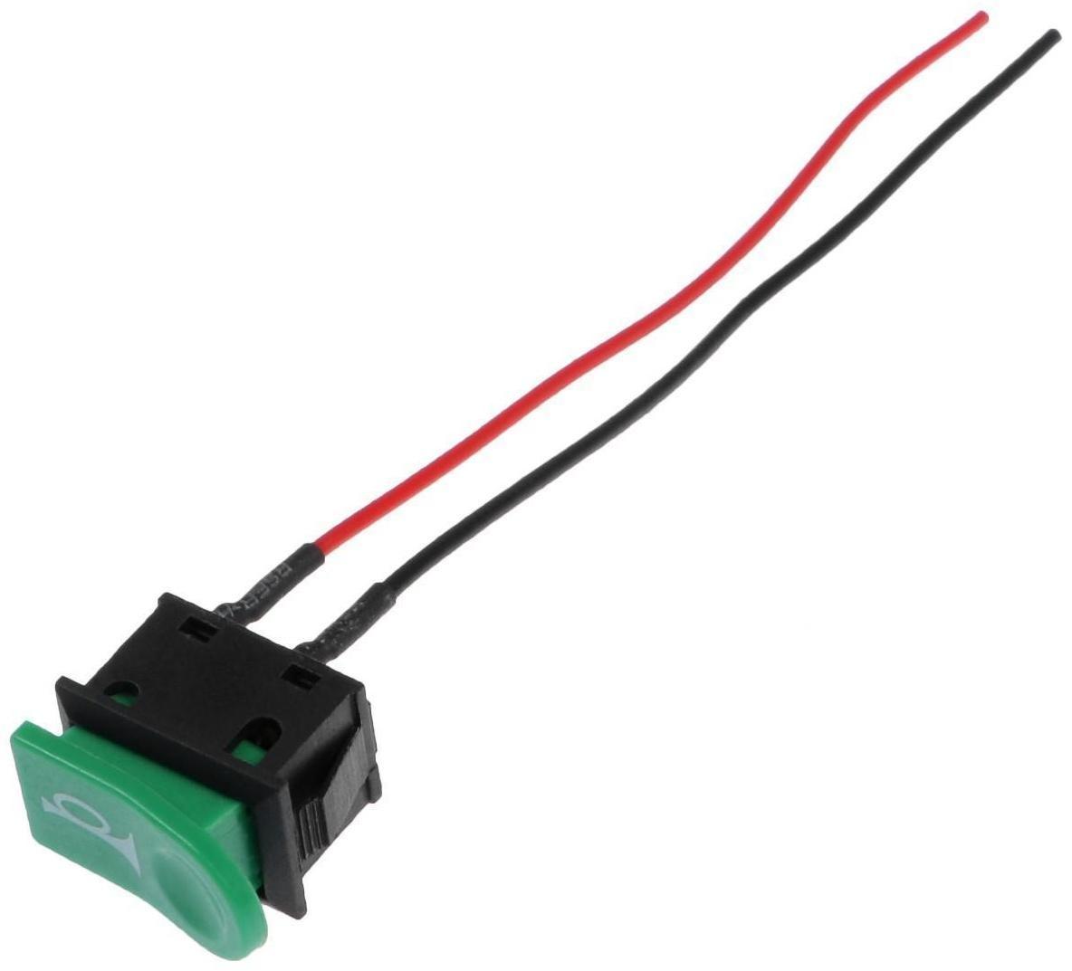 Выключатель клавишный с фиксацией, провод 10 см, зеленый