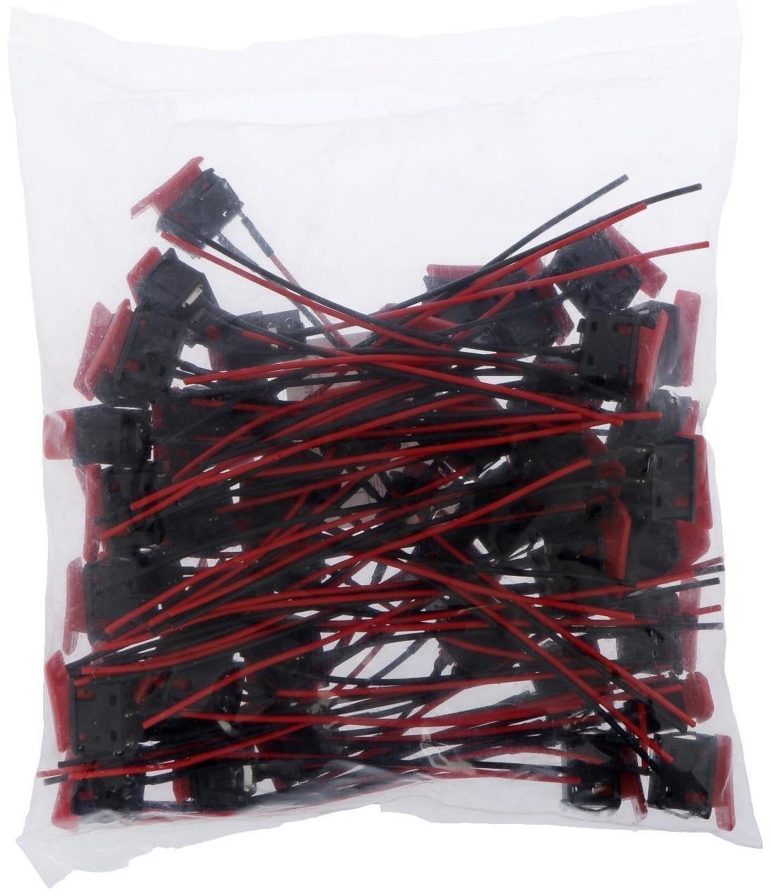 Выключатель клавишный с фиксацией, провод 10 см, красный