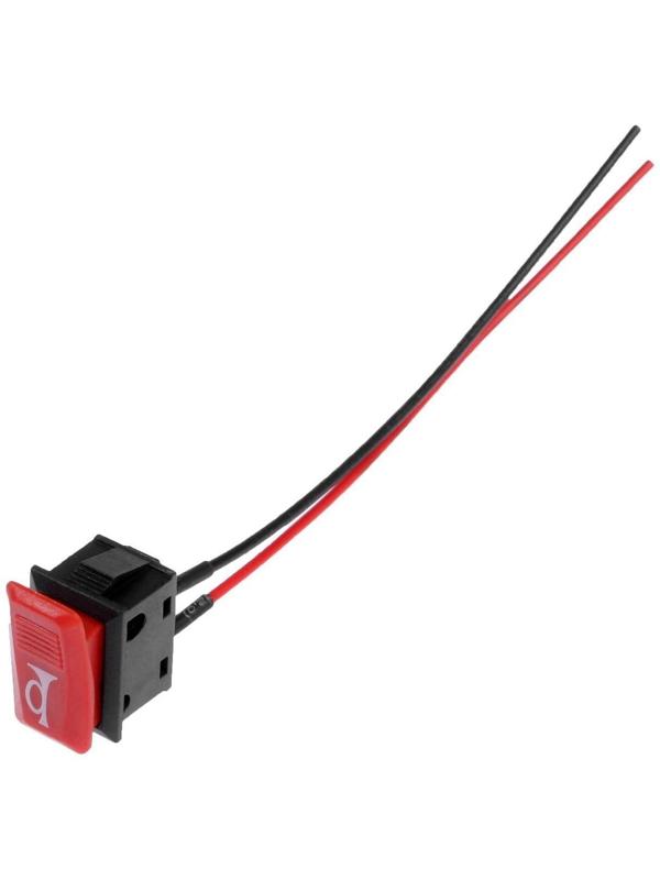 Выключатель клавишный с фиксацией, провод 10 см, красный