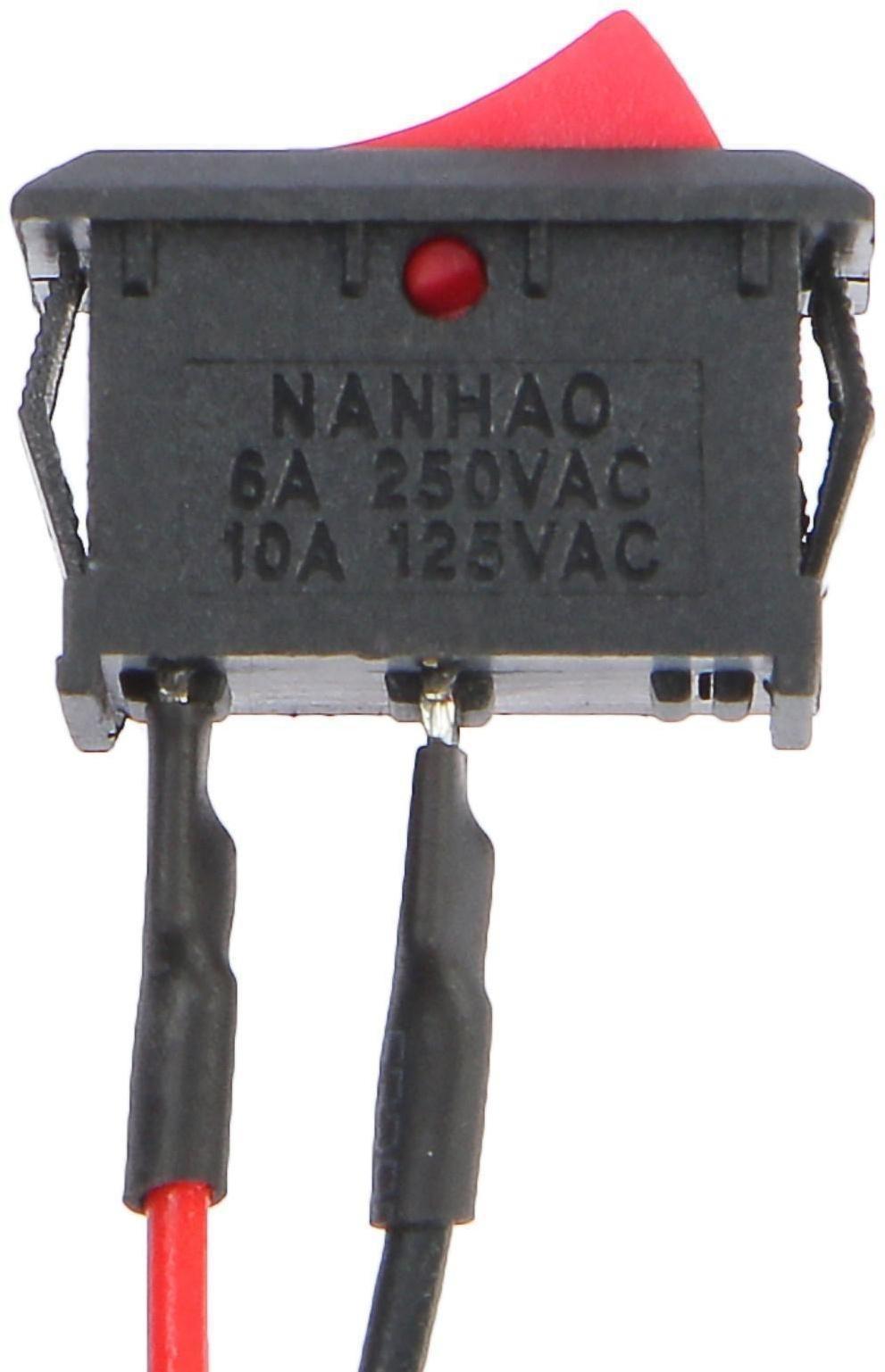 Выключатель клавишный с фиксацией, провод 10 см, красный