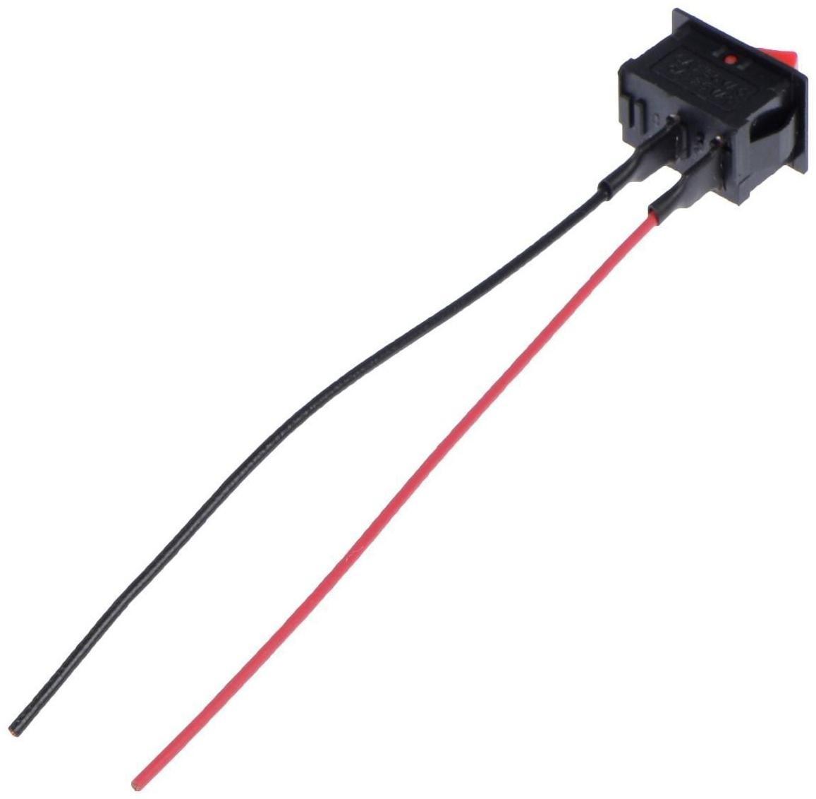 Выключатель клавишный с фиксацией, провод 10 см, красный