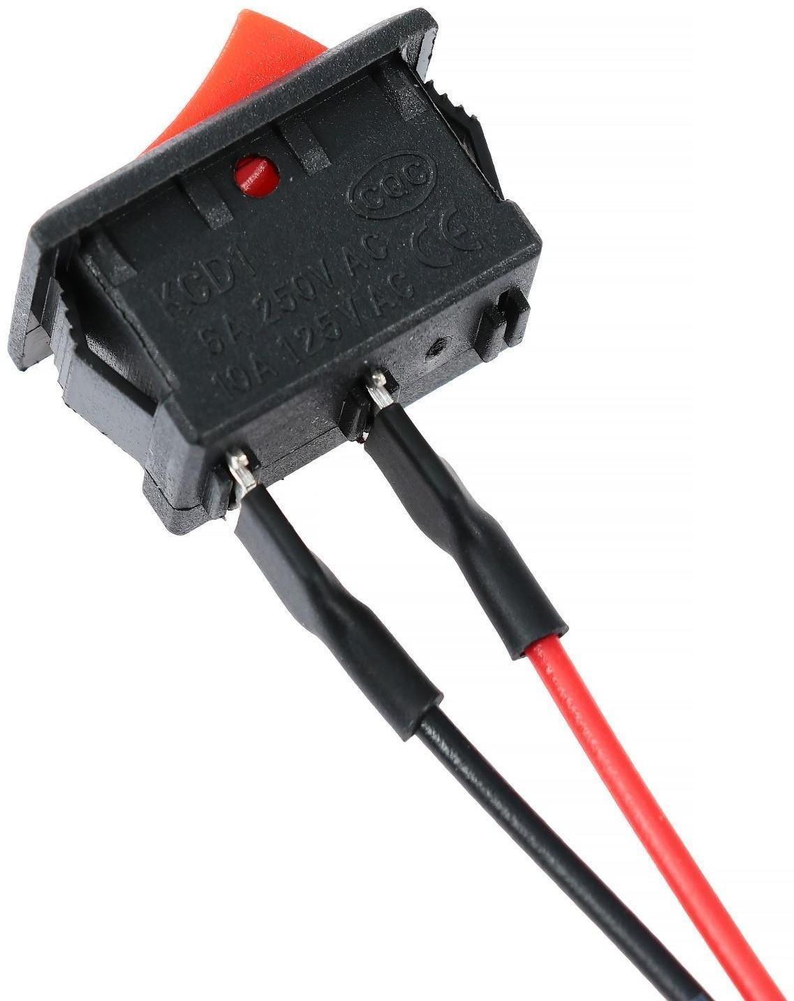 Выключатель клавишный с фиксацией, провод 10 см, красный