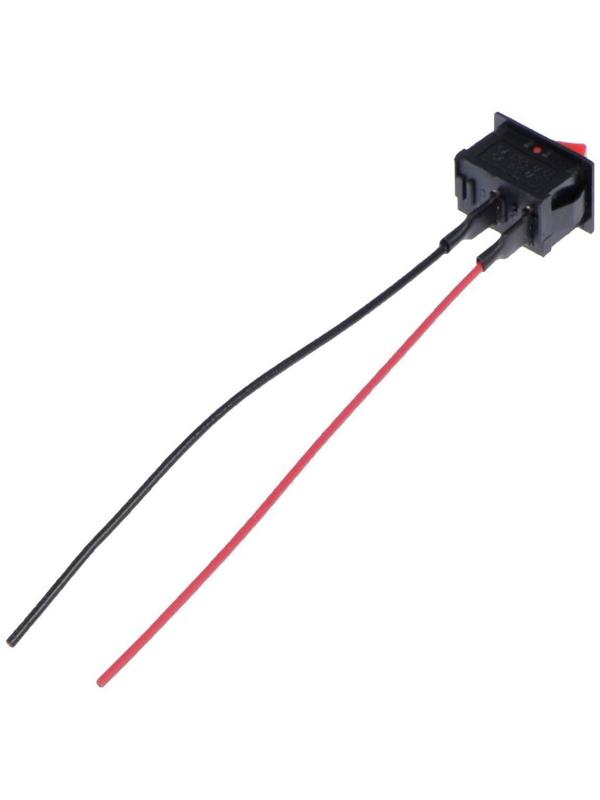 Выключатель клавишный с фиксацией, провод 10 см, красный