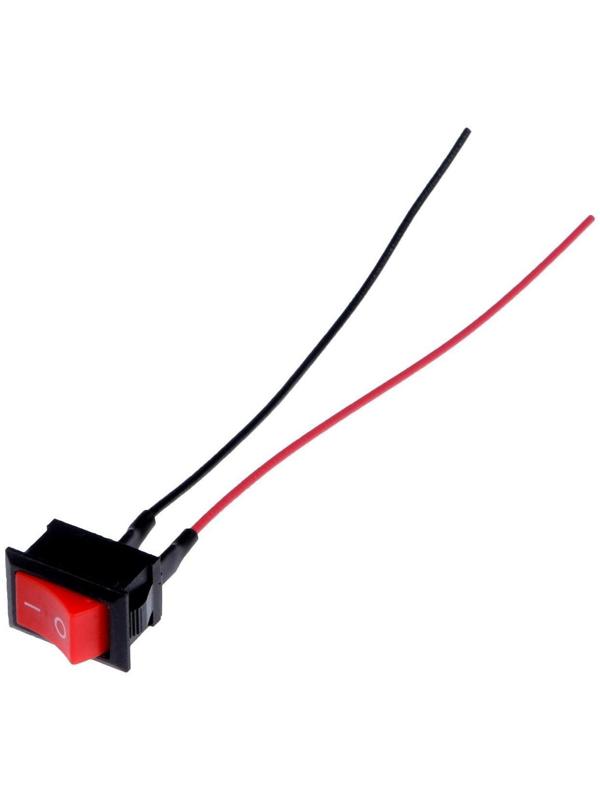 Выключатель клавишный с фиксацией, провод 10 см, красный