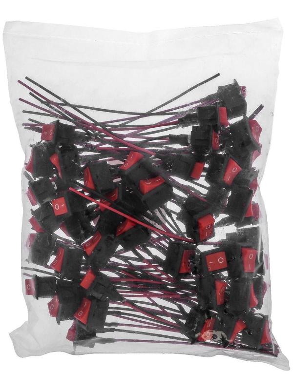 Выключатель клавишный с фиксацией, провод 10 см, красный