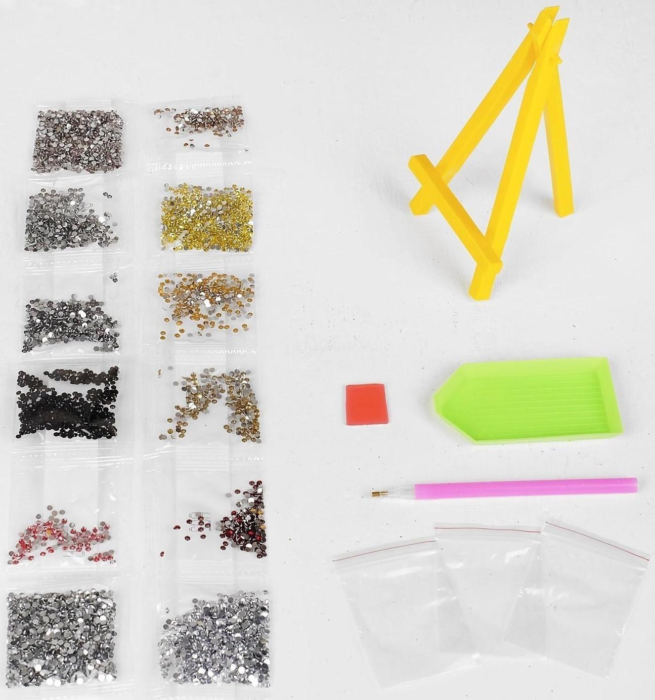 Алмазная вышивка с частичным заполнением «Сова в цветах» с подставкой