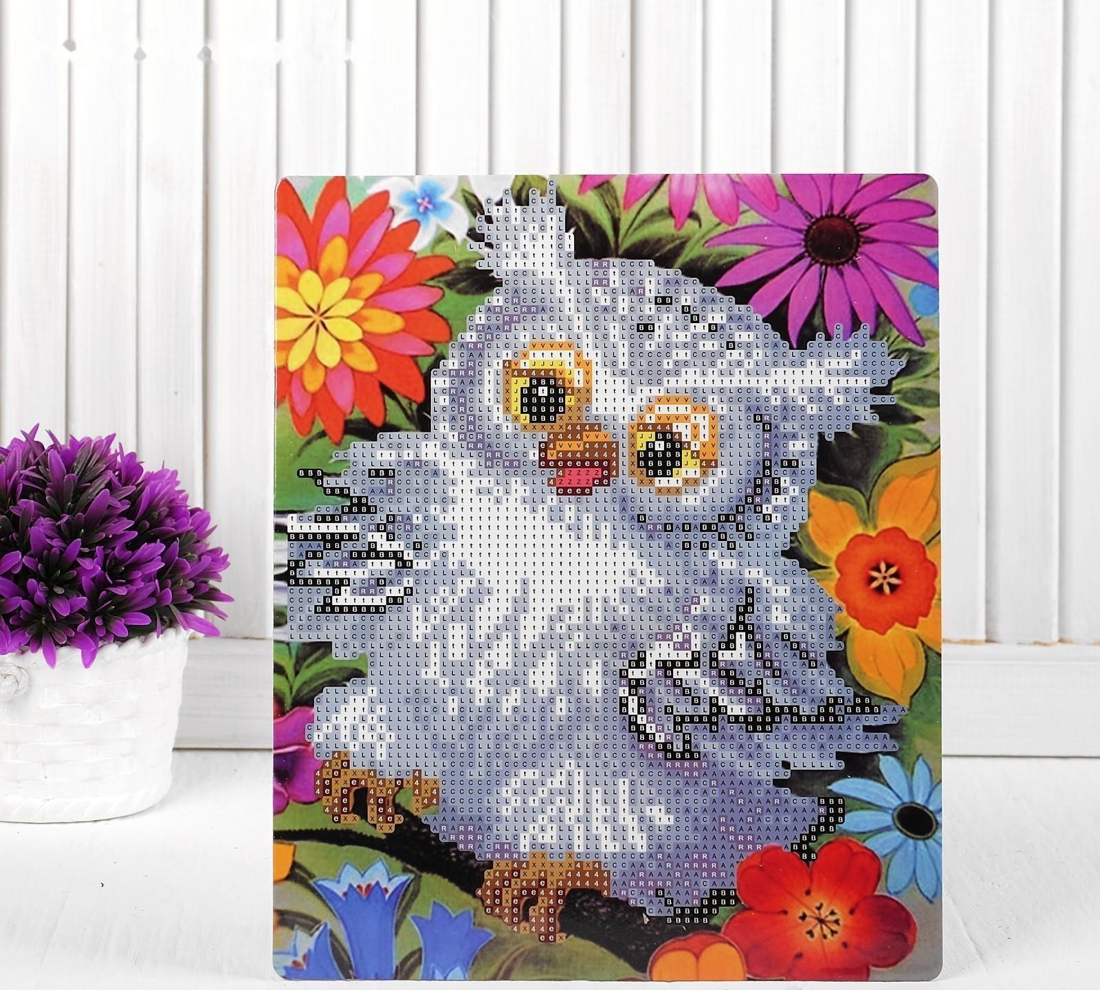 Алмазная вышивка с частичным заполнением «Сова в цветах» с подставкой