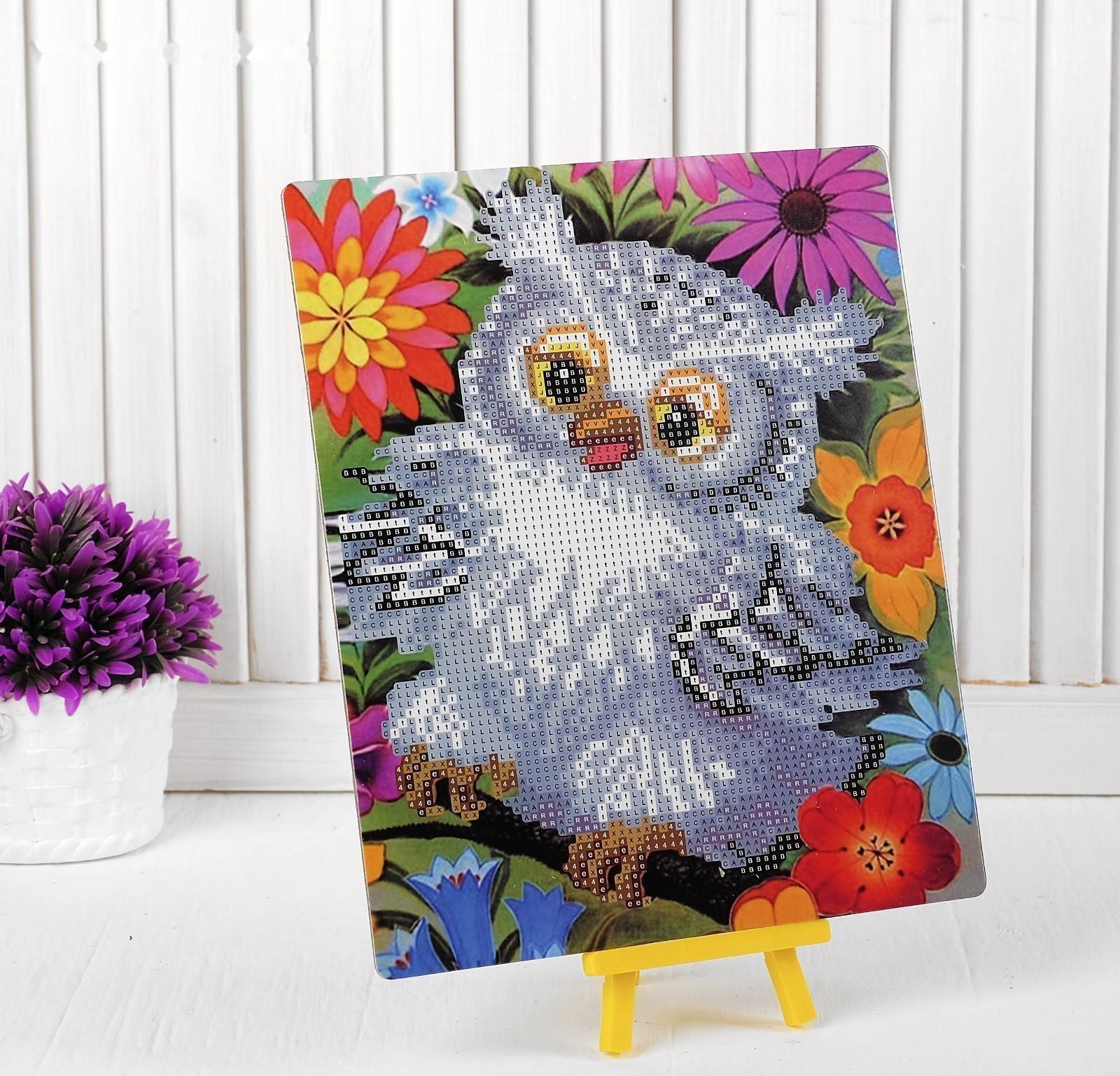 Алмазная вышивка с частичным заполнением «Сова в цветах» с подставкой