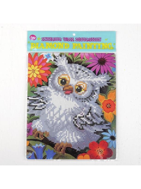 Алмазная вышивка с частичным заполнением «Сова в цветах» с подставкой