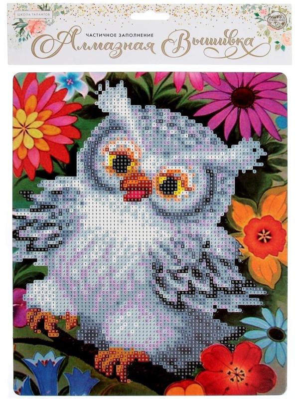 Алмазная вышивка с частичным заполнением «Сова в цветах» с подставкой