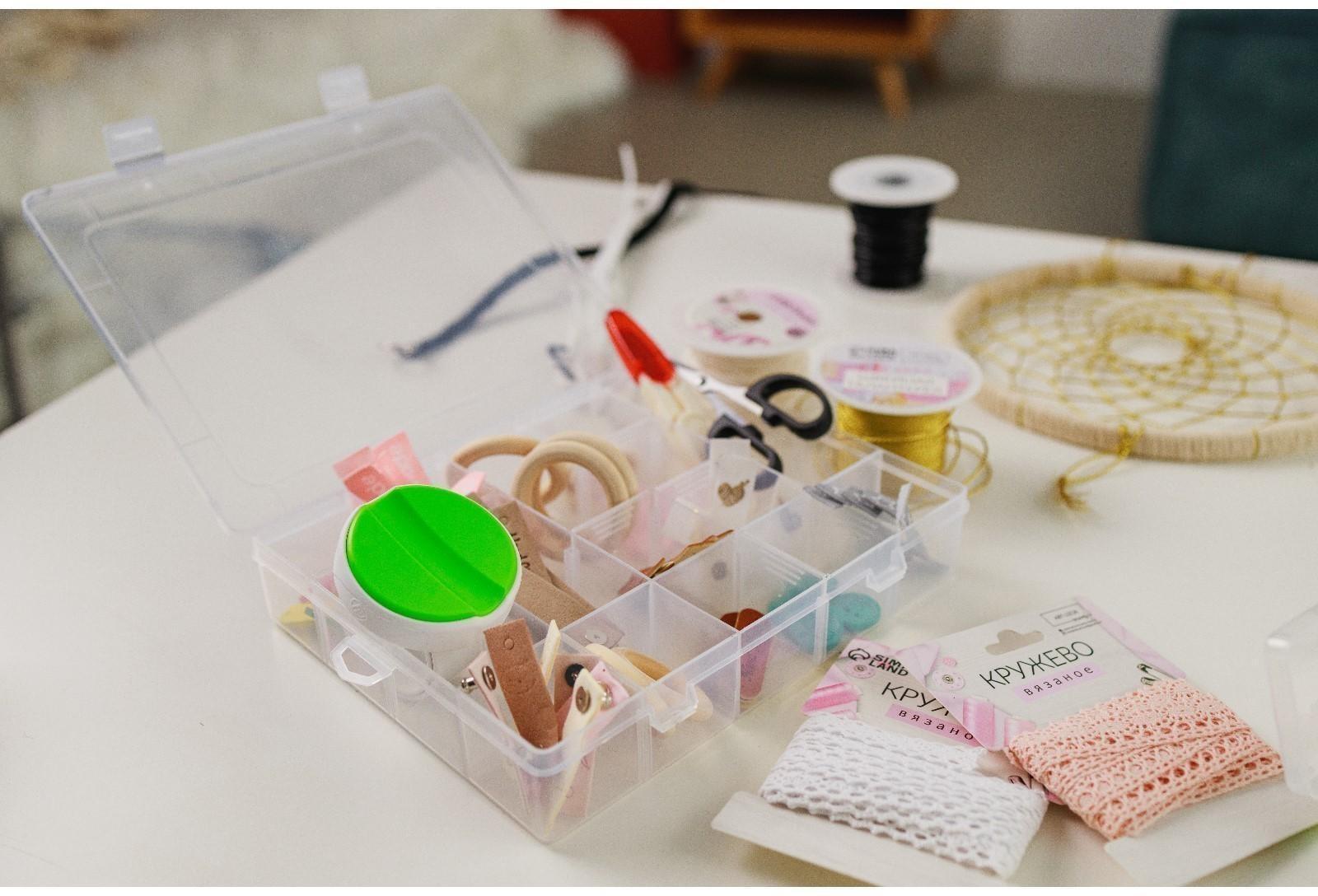 Органайзер для рукоделия, со съёмными ячейками, 20 отделений, 22,5 × 18 × 4 см, цвет прозрачный