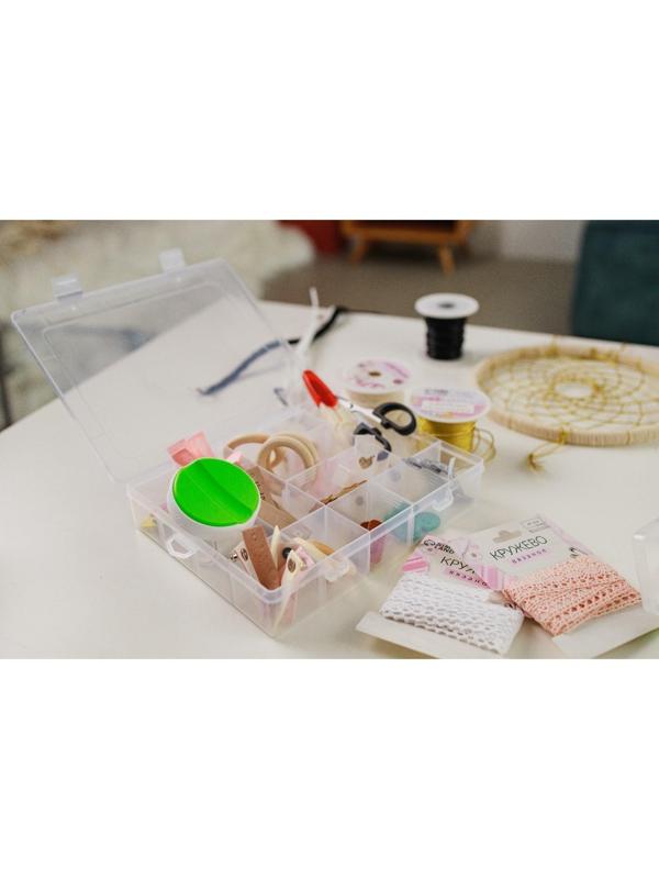 Органайзер для рукоделия, со съёмными ячейками, 20 отделений, 22,5 × 18 × 4 см, цвет прозрачный