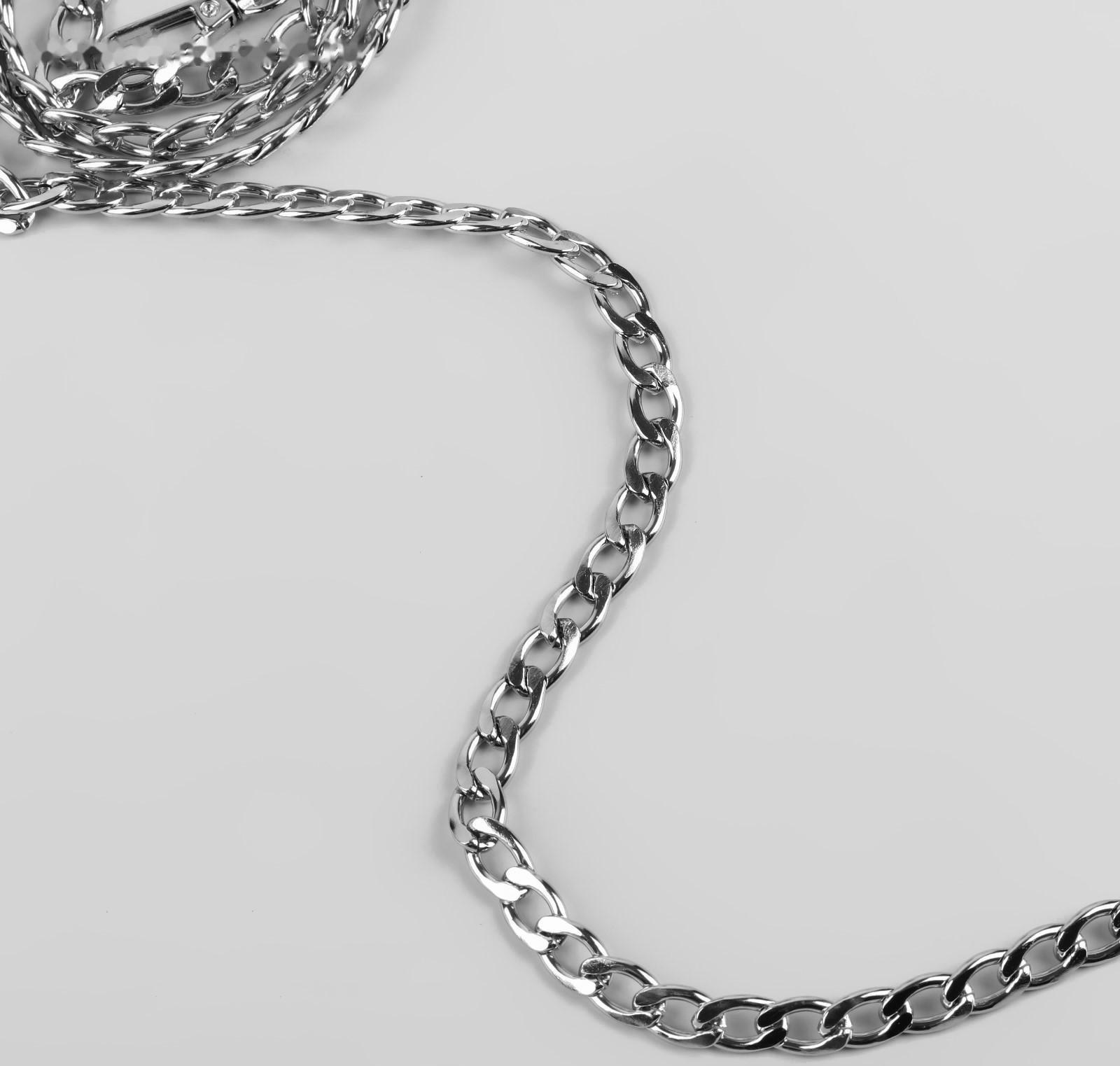 Цепочка для сумки, плоская, с карабинами, алюминиевая, 9 × 14 мм, 120 см, цвет серебряный