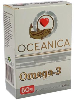 Пищевая добавка «Океаника Омега-3 - 60%», для сердца, 30 капсул по 1400 мг