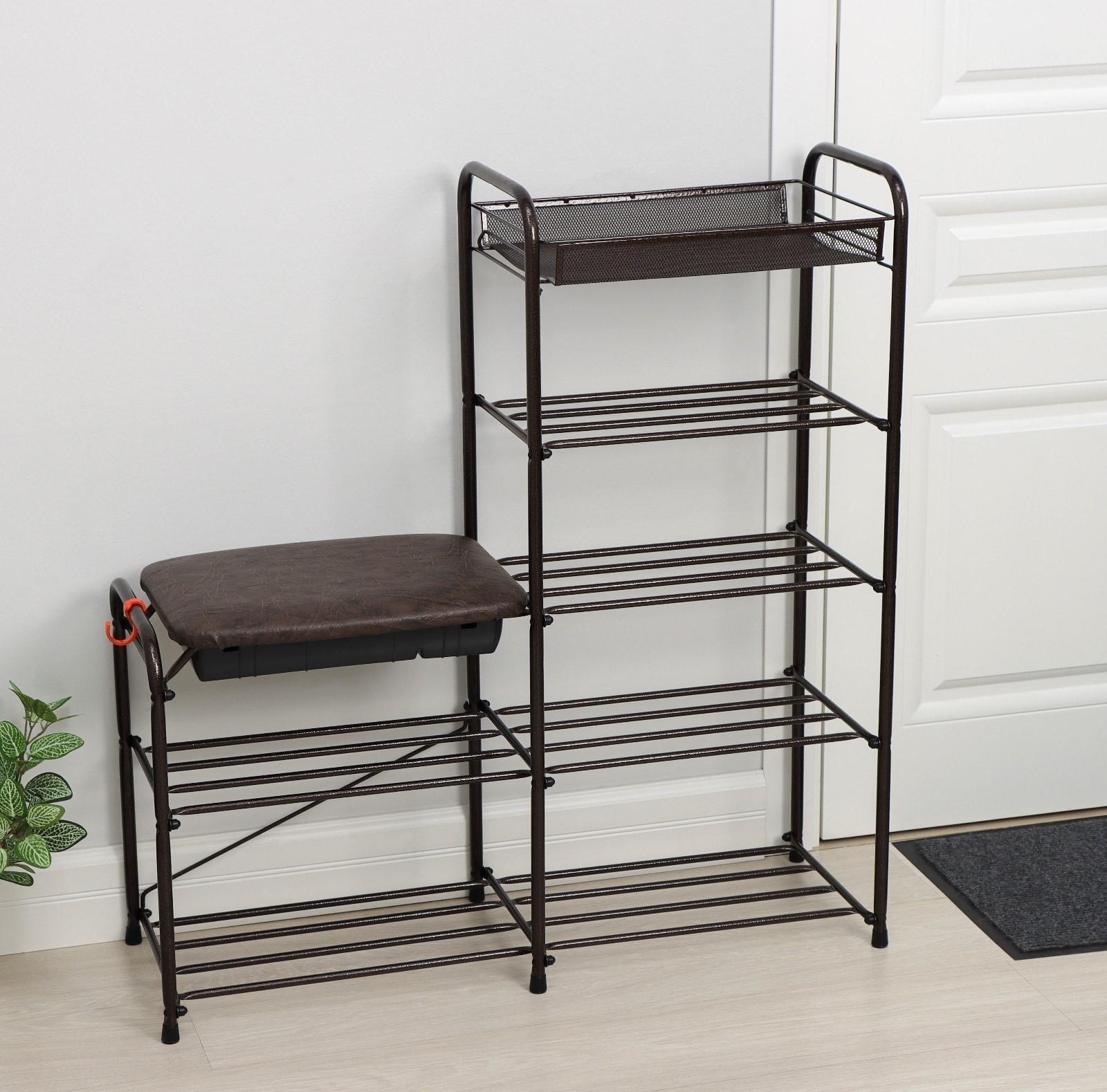 Подставка для обуви с сиденьем и ящиком, 5 ярусов, 88,4×29,8×94,5 см, цвет медный антик