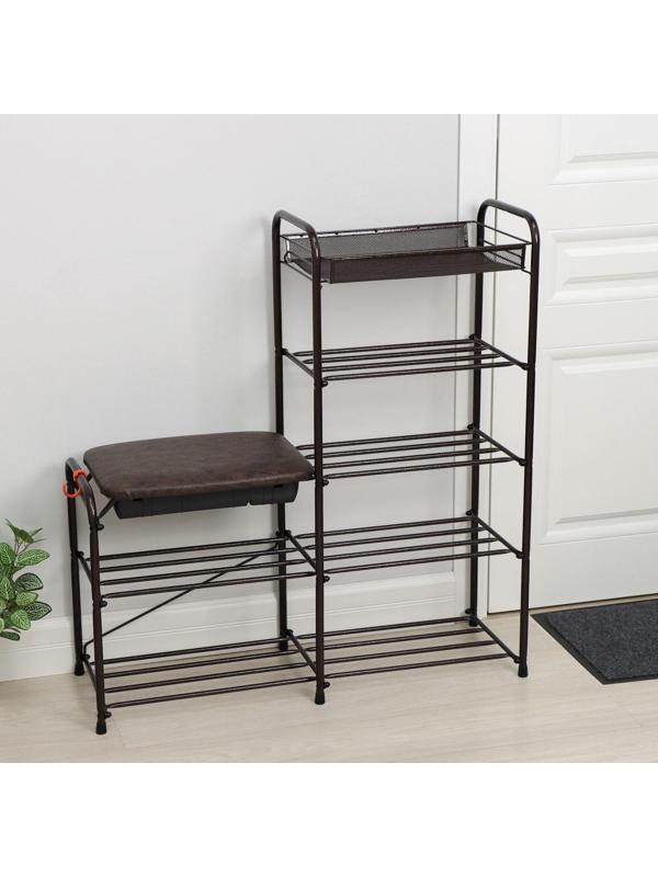 Подставка для обуви с сиденьем и ящиком, 5 ярусов, 88,4×29,8×94,5 см, цвет медный антик