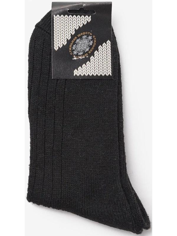 Носки мужские шерстяные цвет чёрный рубчик, размер 25