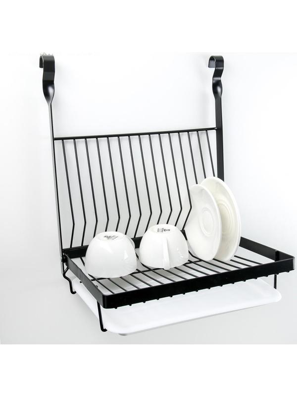 Полка на рейлинг с поддоном, 29,6×24×38 см, цвет чёрный