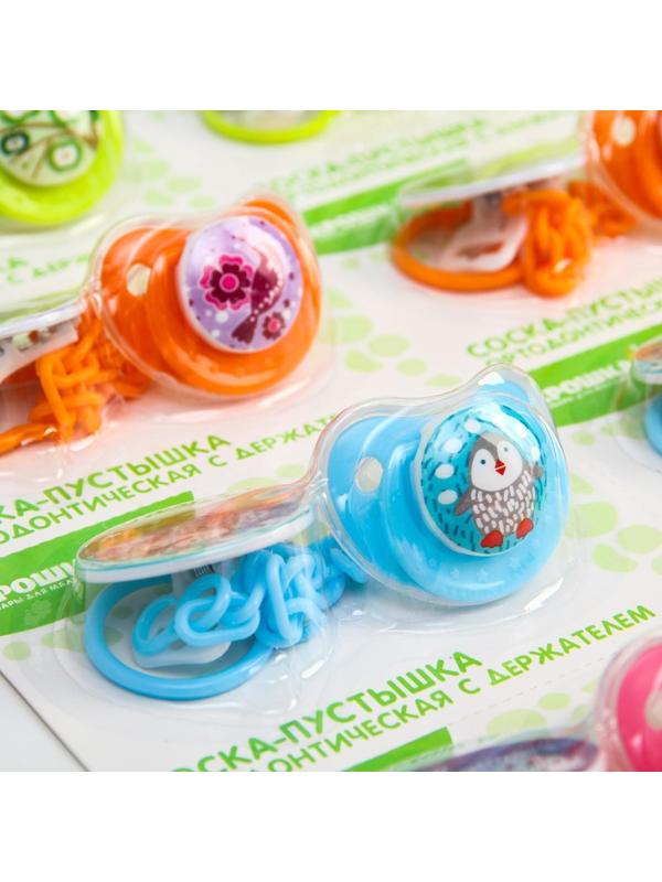 Пустышка с держателем, ортодонтическая, от 0 мес., виды и цвета микс / 1 шт.