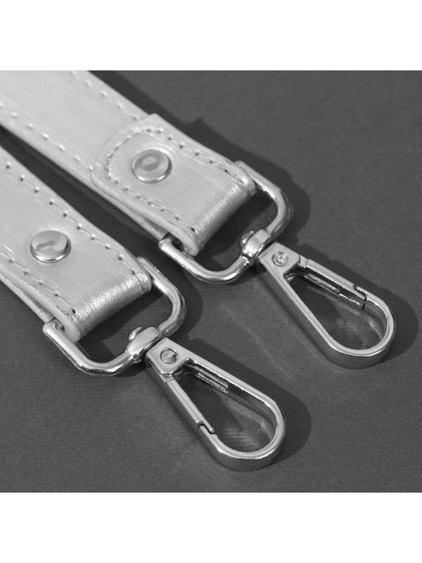 Ручка для сумки, с карабинами, 60 × 2 см, цвет серебряный