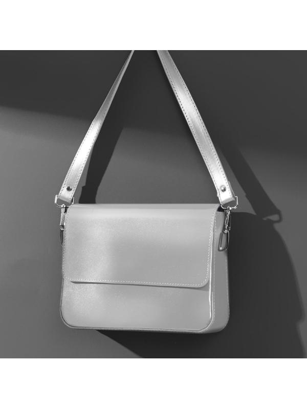 Ручка для сумки, с карабинами, 60 × 2 см, цвет серебряный