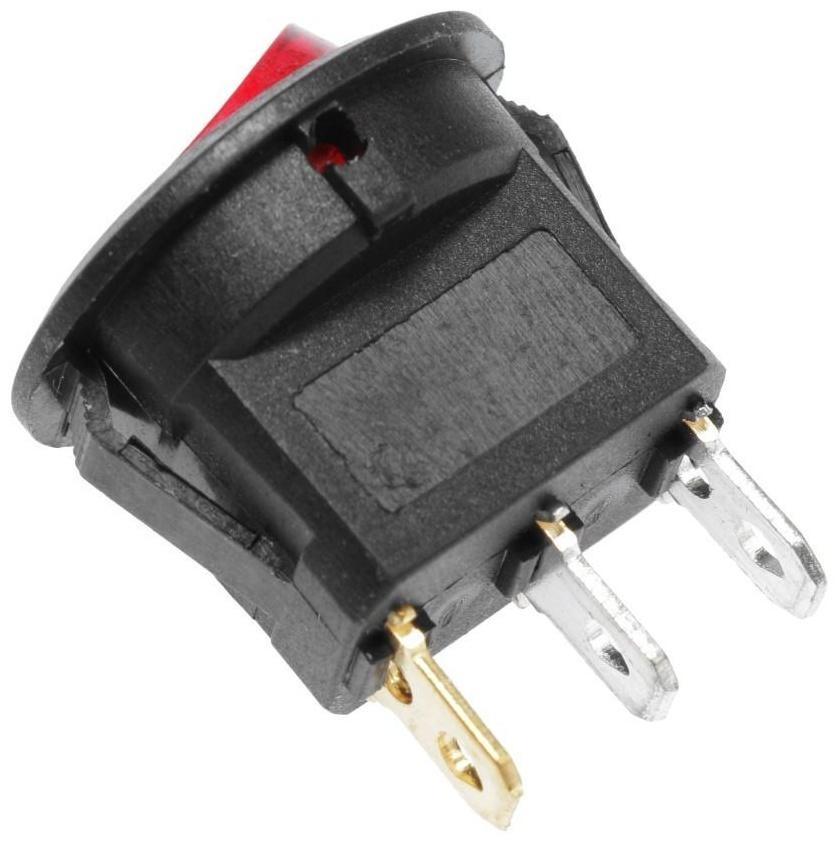 Клавишный выключатель круглый, 250 В, 6 А, ON-OFF, 3с, красный, с подсветкой