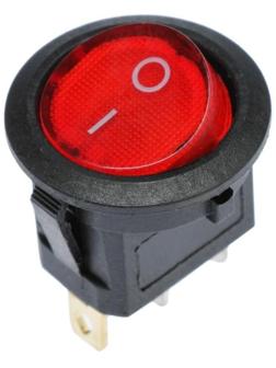 Клавишный выключатель круглый, 250 В, 6 А, ON-OFF, 3с, красный, с подсветкой