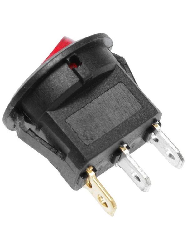 Клавишный выключатель круглый, 250 В, 6 А, ON-OFF, 3с, красный, с подсветкой