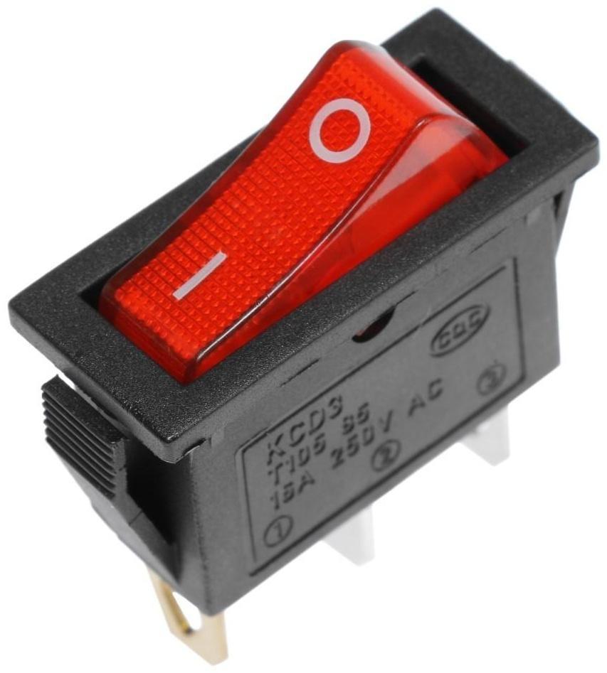 Клавишный выключатель, 250 В, 15 А, ON-OFF, 3с, красный, с подсветкой