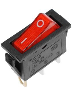 Клавишный выключатель, 250 В, 15 А, ON-OFF, 3с, красный, с подсветкой