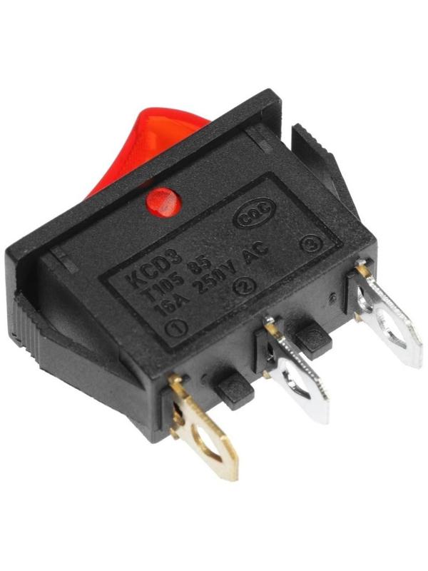 Клавишный выключатель, 250 В, 15 А, ON-OFF, 3с, красный, с подсветкой